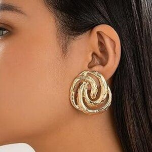 Chunky Gold Large Statement Earrings Gold Geometric Style Cuban Jewelry